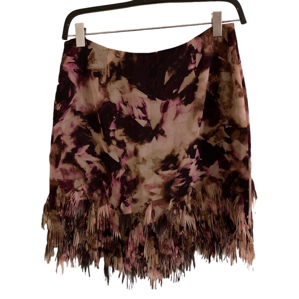 NWT Ann Taylor Women’s Fringe Skirt in Maroon/Beige - Picture 2 of 9